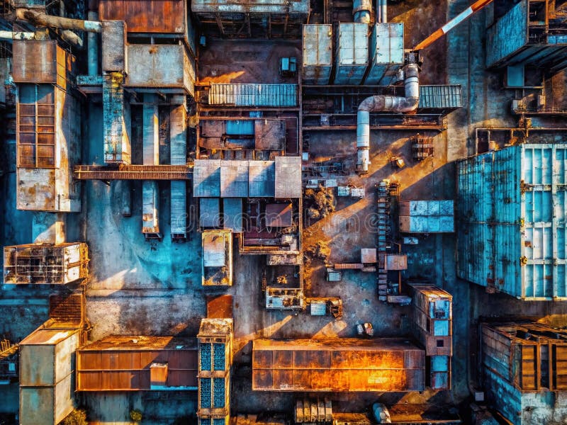 令人惊叹的无人机拍摄抽象工业垃圾金属纹理航拍图，非常适合工业设计背景 皇族释放例证