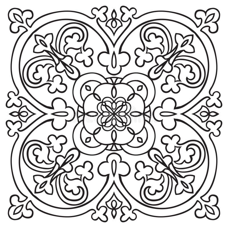 Hand drawing pattern for tile in black and white colors. Italian majolica style. Vector illustration. The best for your design, textiles, posters. Hand drawing pattern for tile in black and white colors. Italian majolica style. Vector illustration. The best for your design, textiles, posters