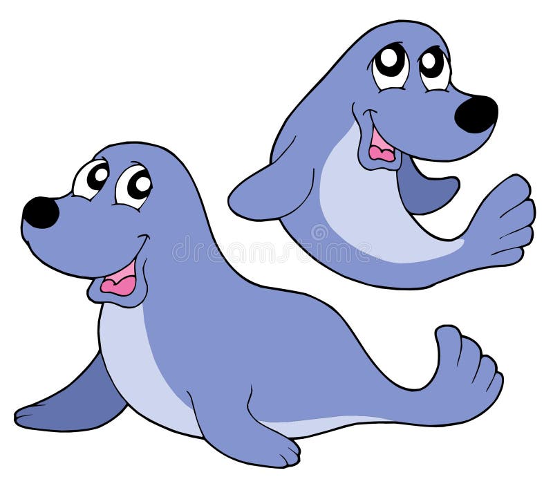 Cute blue seals - vector illustration. Cute blue seals - vector illustration.