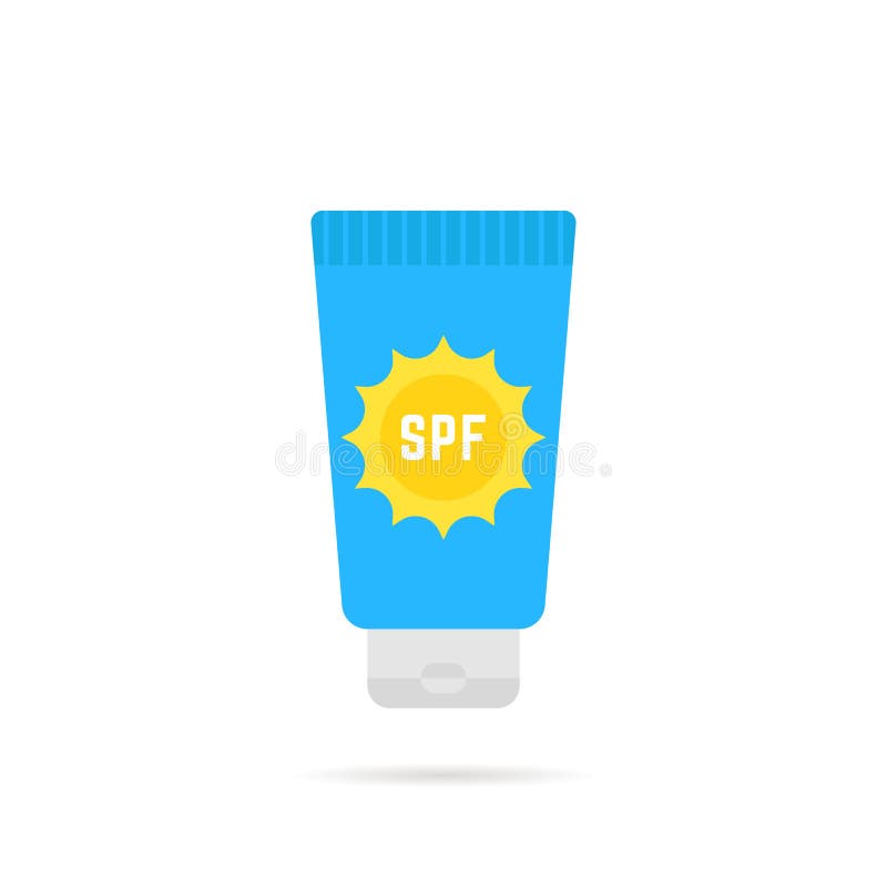 Cosmetic tube of sunscreen with sun protection factor or spf. concept of after-sun-lotion or suncream for defense kid or woman skin. flat style logo graphic design isolated on white. Cosmetic tube of sunscreen with sun protection factor or spf. concept of after-sun-lotion or suncream for defense kid or woman skin. flat style logo graphic design isolated on white