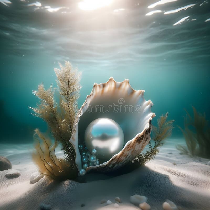 Fascinating underwater photo of a partially opened sea shell.Generate by ai. Fascinating underwater photo of a partially opened sea shell.Generate by ai.