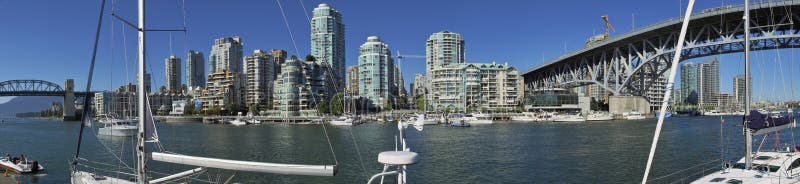 Panorama shot of Vancouver's skyline, seen from Granville Island. Panorama shot of Vancouver's skyline, seen from Granville Island