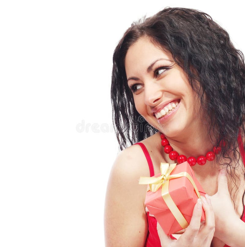 Happy beautiful woman with gift box. Happy beautiful woman with gift box