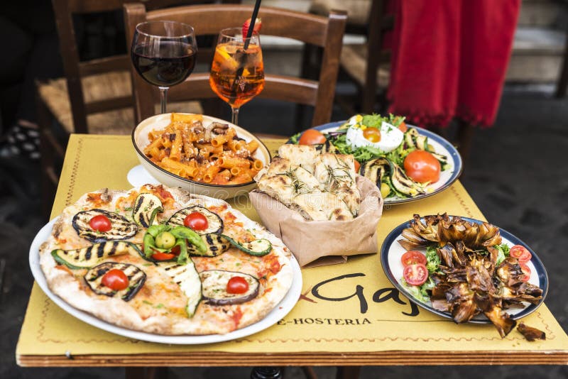 Rome, Italy - January 2, 2017: Food dish of a bar restaurant on a street in the historical center of Rome, Italy in Rome, Italy on January 2, 2016. Rome, Italy - January 2, 2017: Food dish of a bar restaurant on a street in the historical center of Rome, Italy in Rome, Italy on January 2, 2016