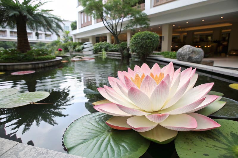 酒店池塘人工莲花 库存例证