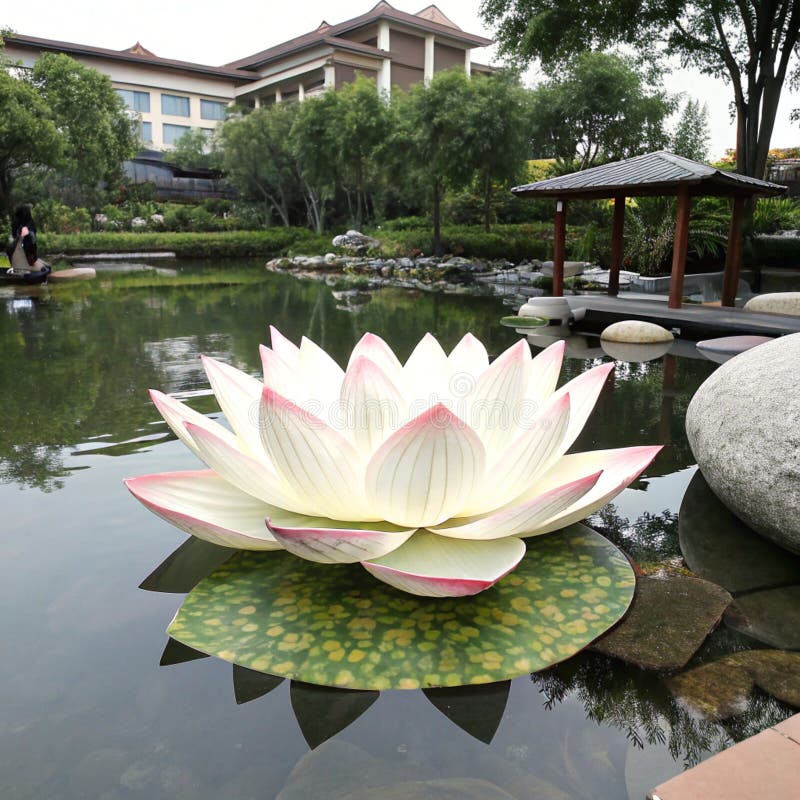 酒店池塘人工莲花 库存例证