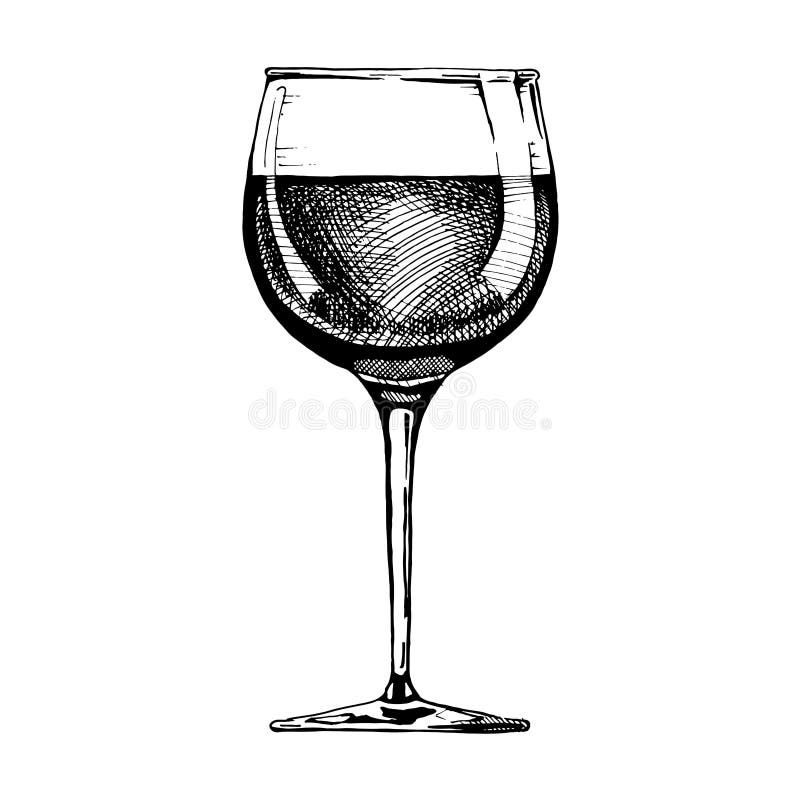 Standard red wine glass. Vector illustration of stemware in ink hand drawn style. isolated on white. Standard red wine glass. Vector illustration of stemware in ink hand drawn style. isolated on white.