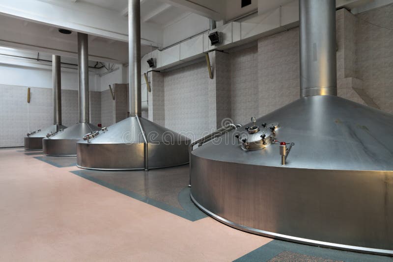 Brewing production - mash vats, the interior of the brewery, nobody. Brewing production - mash vats, the interior of the brewery, nobody