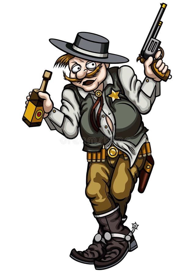 Illustration old wild west gunman with a pistol and a bottle. Illustration old wild west gunman with a pistol and a bottle