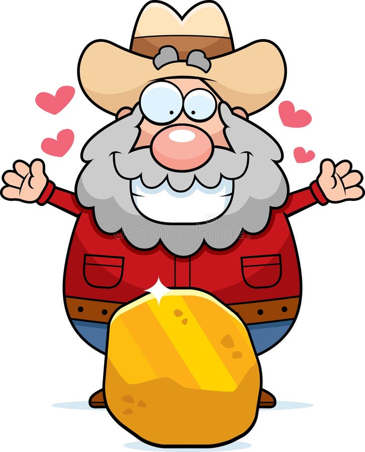 A happy cartoon miner with large gold nugget. A happy cartoon miner with large gold nugget.