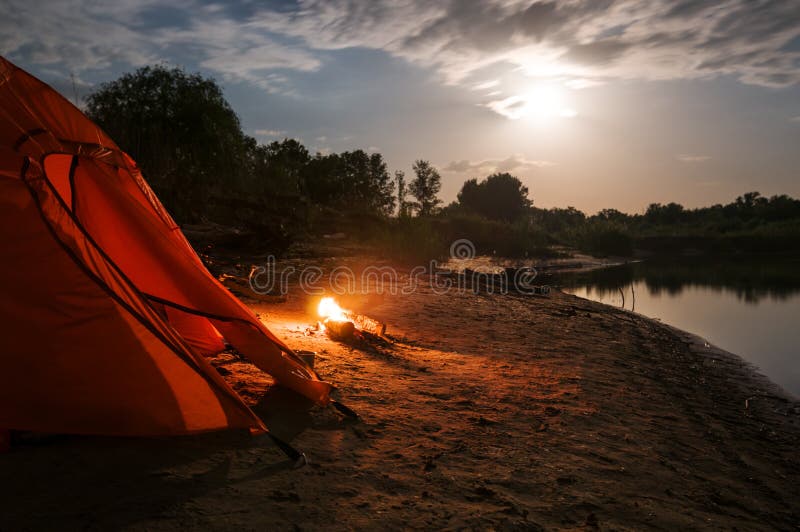 Camping at night with campfire. Camping at night with campfire