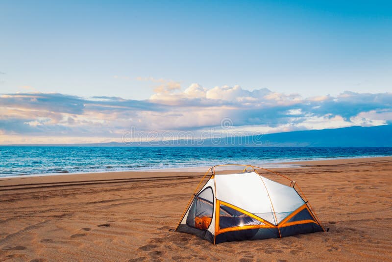 Camping on the Beach at Sunset. Camping on the Beach at Sunset