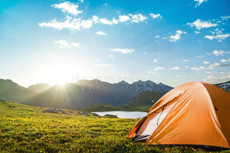 Tourist tent camping in mountains. Tourist tent camping in mountains