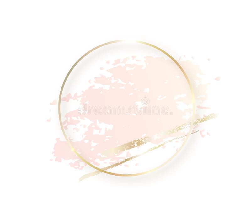 金与淡色裸体桃红色纹理的圈子框架和阴影，在白色背景隔绝的金黄刷子冲程?? 皇族释放例证