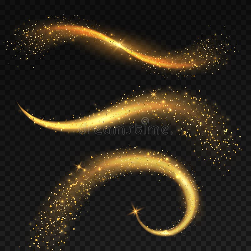 金光尾 黄色闪亮的魔幻仙女星尘，圣诞亮星光 闪闪发光的彗星和节日的气氛 库存例证