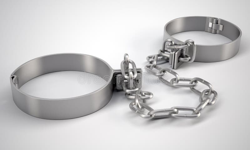 Metal shackles, on gray background. 3D rendering. Metal shackles, on gray background. 3D rendering