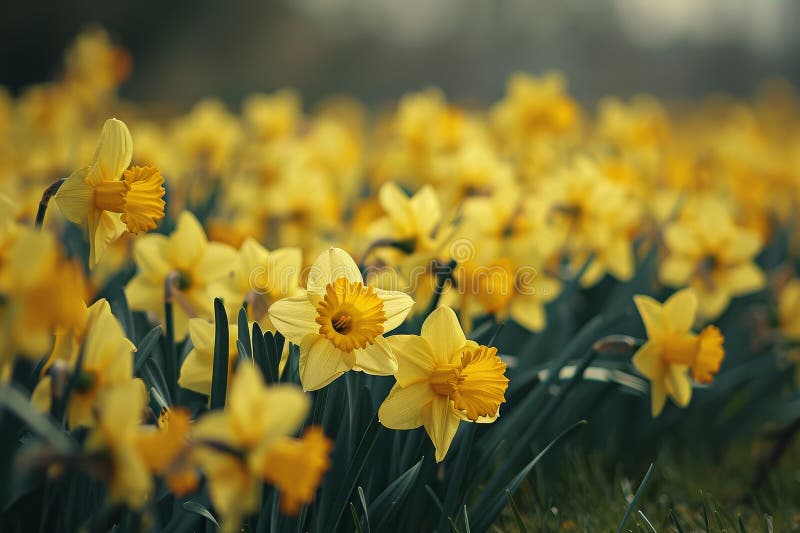 A beautiful field of yellow daffodils swaying in the breeze. A beautiful field of yellow daffodils swaying in the breeze.