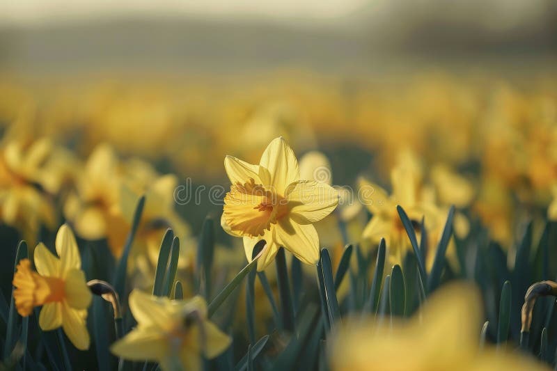 A beautiful field of yellow daffodils swaying gracefully in the breeze. A beautiful field of yellow daffodils swaying gracefully in the breeze.