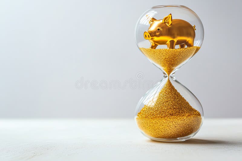 金沙掉落的沙漏里的金质储存罐 向量例证