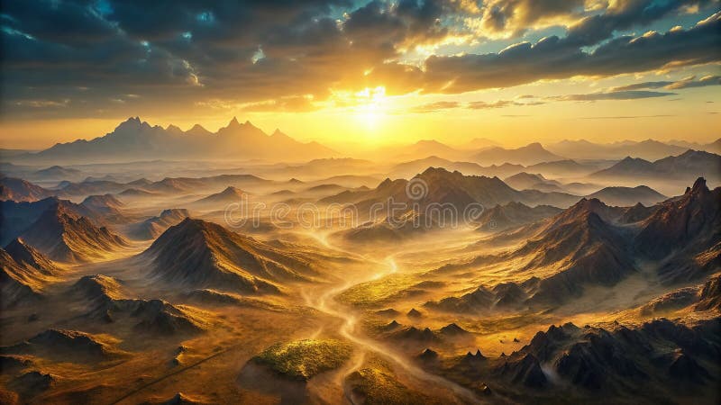 令人叹为观止的金色与翡翠山脉航拍全景图：无人机视角下的雄伟自然之美 皇族释放例证