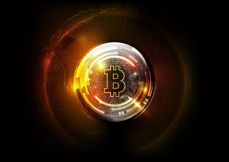 金黄bitcoin数字式货币和世界地球全息图、未来派数字式金钱和技术全世界网络概念 库存例证 金黄bitcoin数字式货币和世界地球全息图、未来派数字式金钱和技术全世界网络概念 库存例证