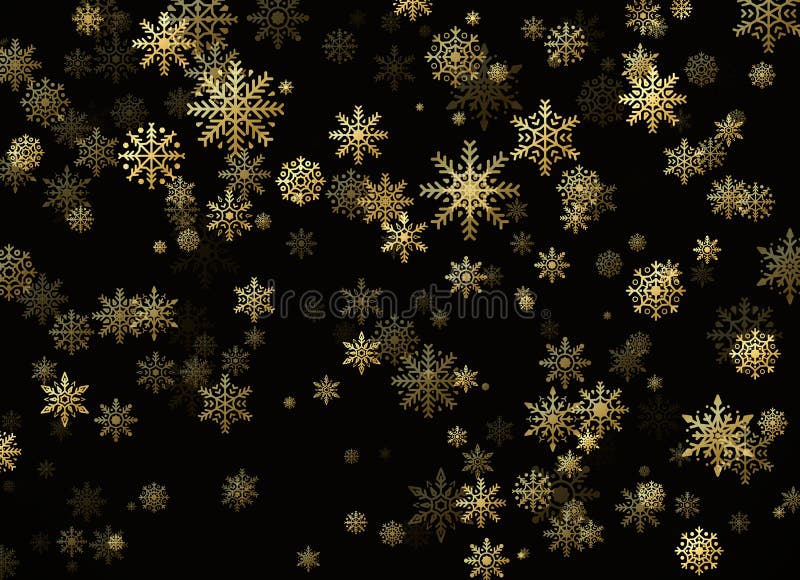 金黄降雪 与金黄雪花的新年和圣诞节样式在黑背景 也corel凹道例证向量