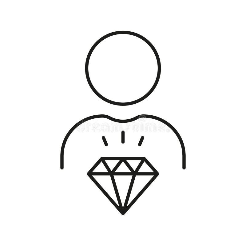 Man with Diamond, Corporate Ideology Outline Symbol. Employee Value Line Icon. Person is Core Values, Business Principles at Work Linear Pictogram. Editable Stroke. Isolated Vector Illustration. Man with Diamond, Corporate Ideology Outline Symbol. Employee Value Line Icon. Person is Core Values, Business Principles at Work Linear Pictogram. Editable Stroke. Isolated Vector Illustration.