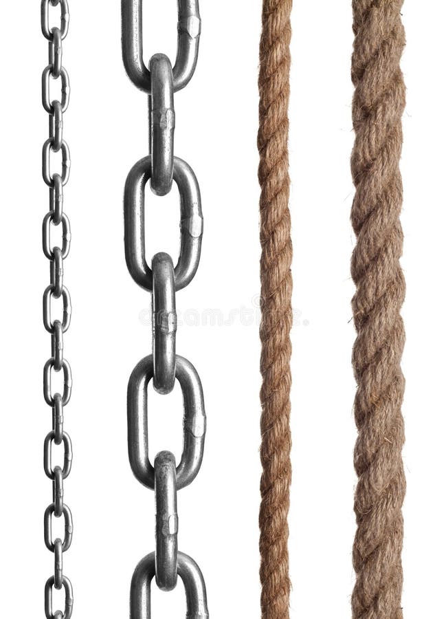 Fragments of a chain, rope on the isolated white background. Fragments of a chain, rope on the isolated white background
