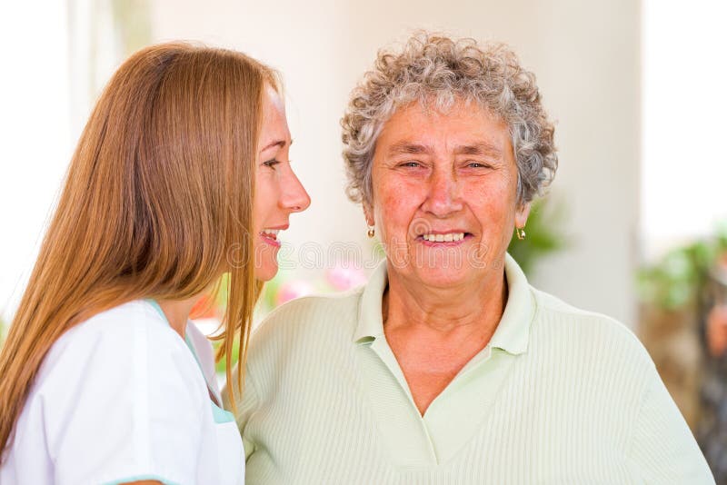 Photo of elderly women with her caregiver. Photo of elderly women with her caregiver