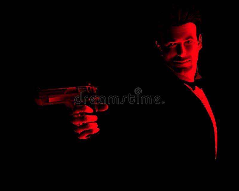 An image of a male spy with a gun. An image of a male spy with a gun.