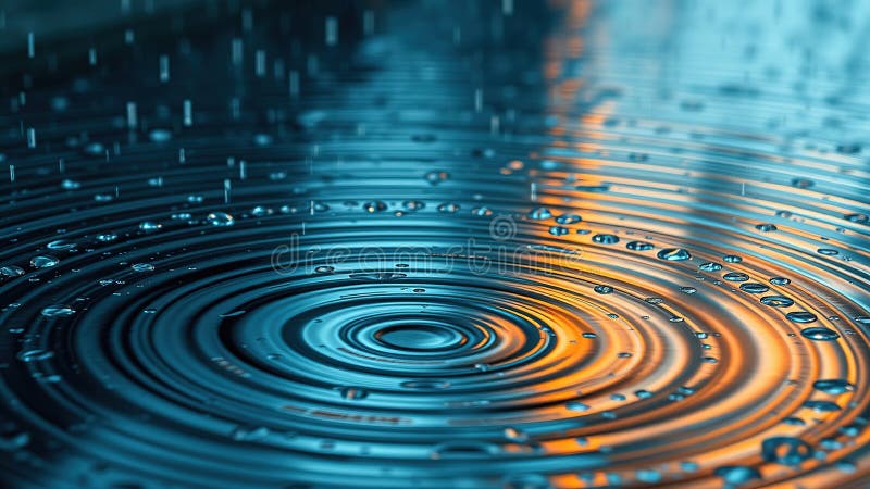 阴雨天，令人惊叹的同心水滴涟漪在宁静的5k视觉艺术摄影中 向量例证