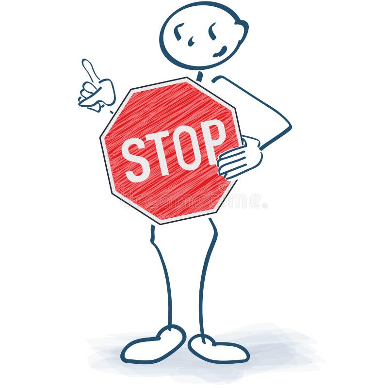Stick figure with a red stop sign in front of the body. Stick figure with a red stop sign in front of the body