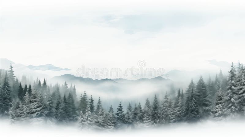 降雪的常青松树为度假卡或横幅营造了宁静的艺术背景 向量例证
