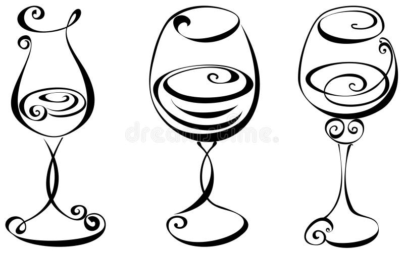 Stylized black and white wine glass. Stylized black and white wine glass