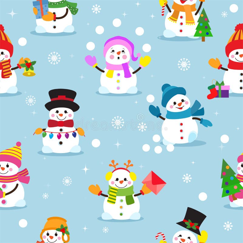 雪人动画片传染媒介冬天圣诞节字符假日快活的xmas雪男孩和女孩例证无缝的样式 皇族释放例证 雪人动画片传染媒介冬天圣诞节字符假日快活的xmas雪男孩和女孩例证无缝的样式 皇族释放例证