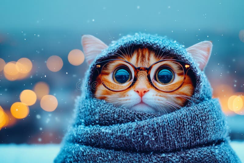 雪地中街上戴着眼镜的姜猫 向量例证
