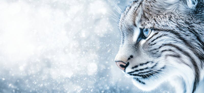 雪景中雄伟的林克斯，柔软的波克效应和冬季的氛围文本复制空间 库存照片