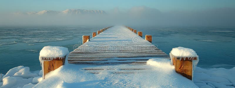 雪景全景 : 环绕美丽风景的冬天,强调季节的宁静和雄伟 库存照片