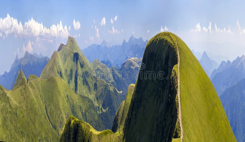 青山全景在夏天山的与旅行的石渣路乘汽车 图库摄影 青山全景在夏天山的与旅行的石渣路乘汽车 图库摄影