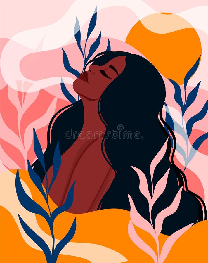 非洲裔美国女子肖像画. 时髦的平面风格. 黑色强女孩矢量图插图 库存例证