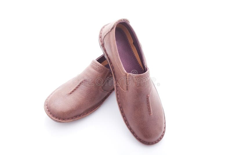 Stylish, comfortable, brown moccasins women on a white background. Stylish, comfortable, brown moccasins women on a white background
