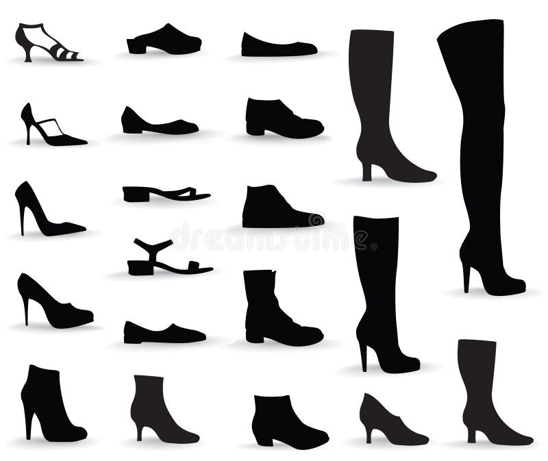 Shoes and boots icon set. Female accessories Silhouettes collection. Shoes and boots icon set. Female accessories Silhouettes collection.