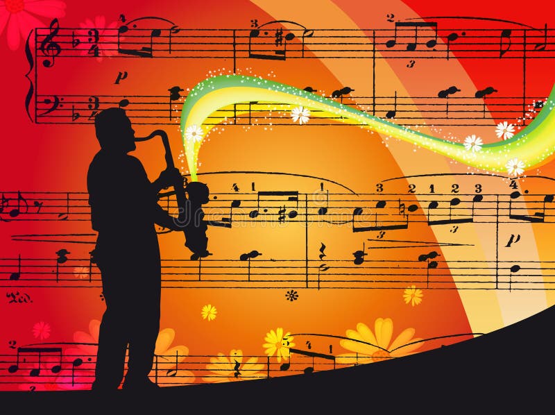 Silhouette of sax player in a colored background. Silhouette of sax player in a colored background