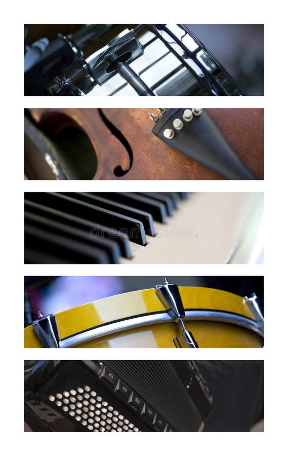 Various musical instruments on a collage. Various musical instruments on a collage