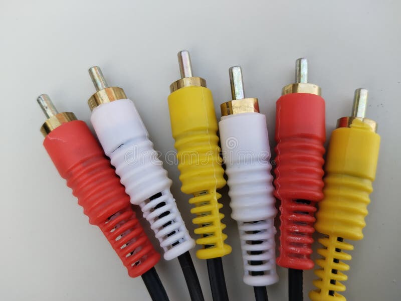 Audio video cable RCA to 3.5mm jack. RCA cable connector, RCA connector on white Background, Red white Yellow connector Jack,. Audio video cable RCA to 3.5mm jack. RCA cable connector, RCA connector on white Background, Red white Yellow connector Jack,