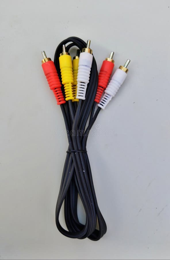 Audio video cable RCA to 3.5mm jack. RCA cable connector, RCA connector on white Background, Red white Yellow connector Jack,. Audio video cable RCA to 3.5mm jack. RCA cable connector, RCA connector on white Background, Red white Yellow connector Jack,