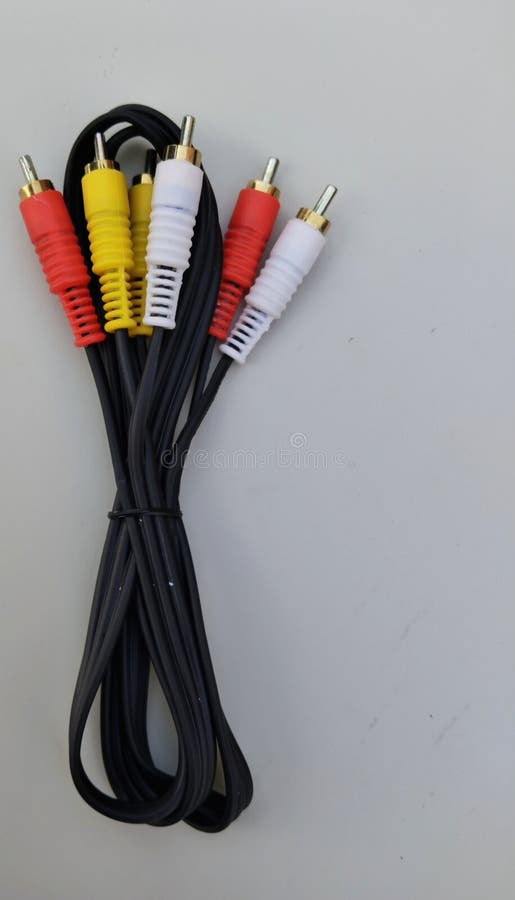 Audio video cable RCA to 3.5mm jack. RCA cable connector, RCA connector on white Background, Red white Yellow connector Jack,. Audio video cable RCA to 3.5mm jack. RCA cable connector, RCA connector on white Background, Red white Yellow connector Jack,