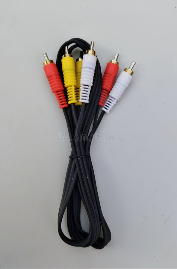 Audio video cable RCA to 3.5mm jack. RCA cable connector, RCA connector on white Background, Red white Yellow connector Jack,. Audio video cable RCA to 3.5mm jack. RCA cable connector, RCA connector on white Background, Red white Yellow connector Jack,