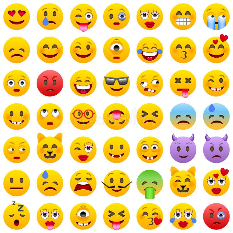 颜色容易的编辑可能的意思号例证集合向量 套Emoji 微笑象 在白色背景的被隔绝的传染媒介例证 皇族释放例证