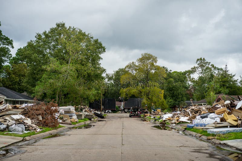 Trash and debris outside of Houston homes devastated after Hurricane Harvey. Trash and debris outside of Houston homes devastated after Hurricane Harvey